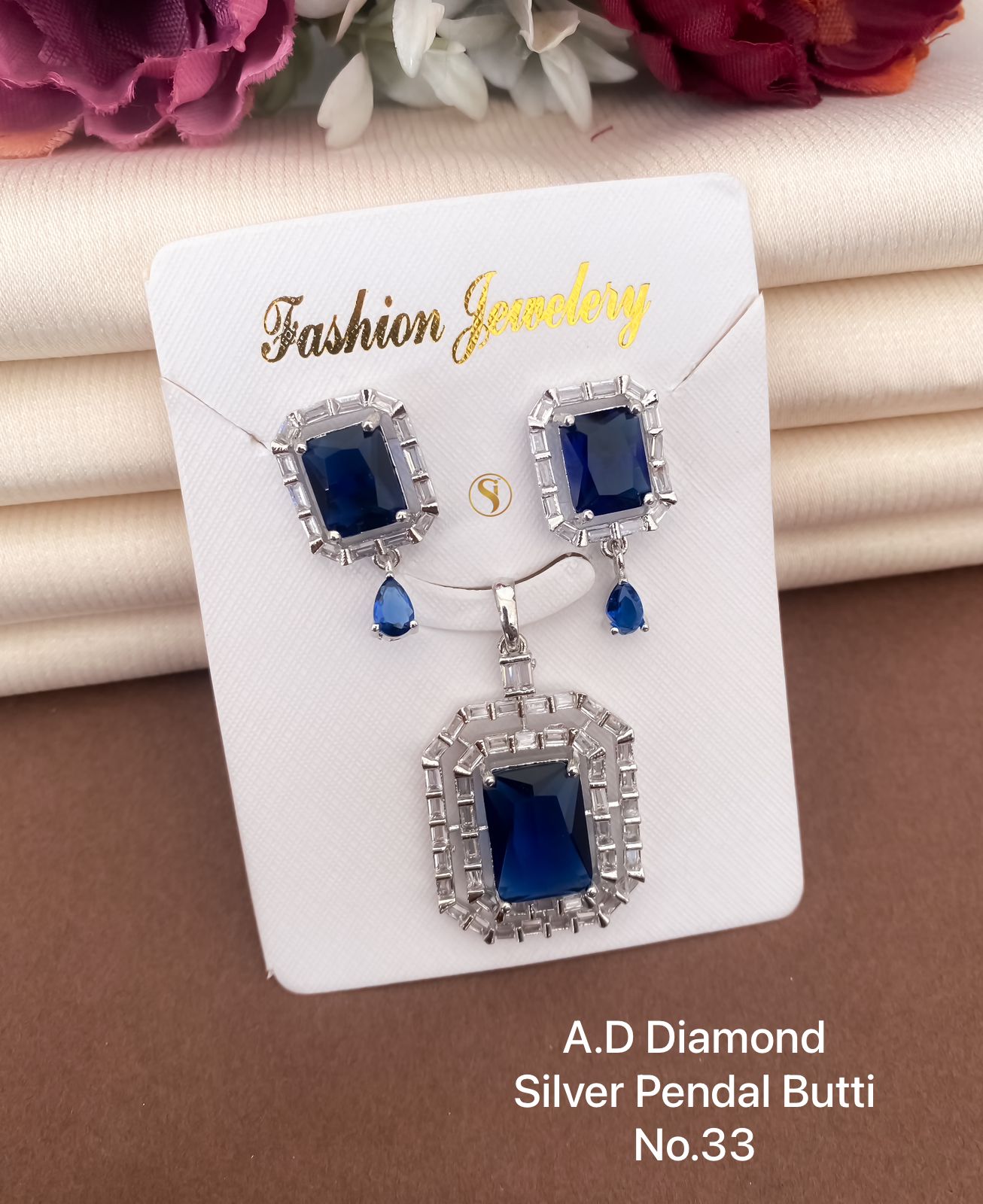 AD Diamond Designer Silver Pendant Set 8 Wholesale Price In Surat
